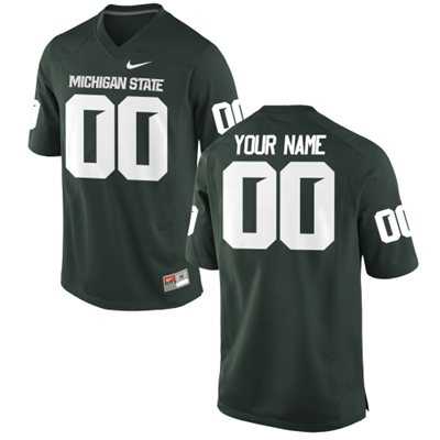 Mens Michigan State Spartans Customized Replica Football Jersey - 2015 Green->customized ncaa jersey->Custom Jersey